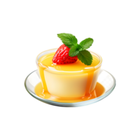 pudding with strawberry and mint on a plate png