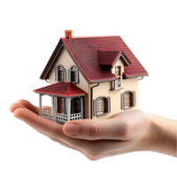 a hand holding a house model on a transparent background png