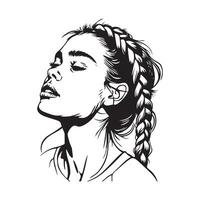 Female hairstyle with a braid black outline Image vector