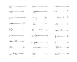 Arrows tribal boho style design elements. Hand drawn arrows and feather ethnic set vector