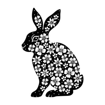monochrome cute decorated rabbit. Illustration for postcard, poster, sticker, pattern