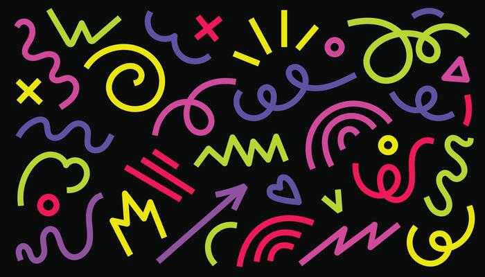 Set of modern doodle shapes. Simple and bright shapes for decorating children's parties and birthdays. Memphis design