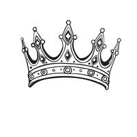 monochrome crown illustration, outline drawing, hand drawn design vector