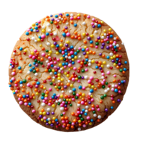 Vanilla sprinkle cookie isolated. Cookie with colorful sprinkles on top flat lay isolated. Biscuit with sprinkles top view isolated png