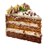 Piece of vanilla cake . Slice of cake isolated. Vanilla cake with frosting . Sponge cake png