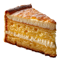 Piece of vanilla cake . Slice of cake isolated. Vanilla cake with frosting . Sponge cake png