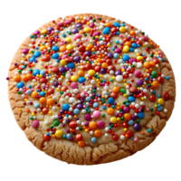 Vanilla sprinkle cookie isolated. Cookie with colorful sprinkles on top flat lay isolated. Biscuit with sprinkles top view isolated png