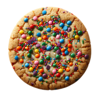 Vanilla sprinkle cookie isolated. Cookie with colorful sprinkles on top flat lay isolated. Biscuit with sprinkles top view isolated png