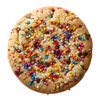 Vanilla sprinkle cookie isolated. Cookie with colorful sprinkles on top flat lay isolated. Biscuit with sprinkles top view isolated png