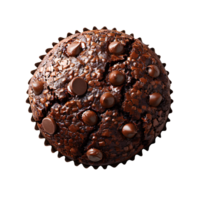 Chocolate muffin isolated. Chocolate cupcake with chocolate sprinkles and pieces on top. Tasty and delicious chocolate dessert isolated png