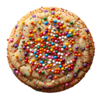 Vanilla sprinkle cookie isolated. Cookie with colorful sprinkles on top flat lay isolated. Biscuit with sprinkles top view isolated png
