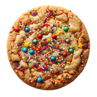 Vanilla sprinkle cookie isolated. Cookie with colorful sprinkles on top flat lay isolated. Biscuit with sprinkles top view isolated png