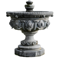 Old stone fountain . Ancient Greek inspired fountain . Abstract intricately designed stone fountain isolated png