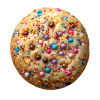 Vanilla sprinkle cookie isolated. Cookie with colorful sprinkles on top flat lay isolated. Biscuit with sprinkles top view isolated png