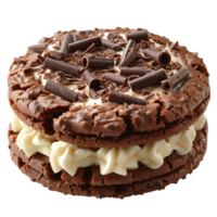 bolacha com baunilha creme e chocolate granulados em topo isolado . primorosamente preenchidas bolacha com bolacha massa creme e chocolate peças isolado. bolacha topo Visão isolado. bolacha sobremesa png