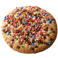 Vanilla sprinkle cookie isolated. Cookie with colorful sprinkles on top flat lay isolated. Biscuit with sprinkles top view isolated png