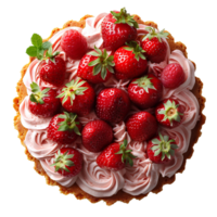 Strawberry cake . Strawberry cream cake isolated. Fruit cake with fresh strawberries . Strawberry fruit dessert. Strawberry cake top view. Strawberry cake flat lay png