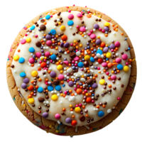 Vanilla sprinkle cookie isolated. Cookie with colorful sprinkles on top flat lay isolated. Biscuit with sprinkles top view isolated png