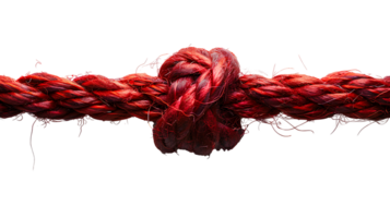 Red rope with knot . Red thick string with rope in the middle isolated. Shoe lace string . String top view . Red rope flat lay png