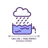 Rain water RGB color icon. Water collection and conservation. Sustainable living. Harvesting rainwater. Isolated illustration. Simple filled line drawing. Editable stroke. Pixel perfect vector