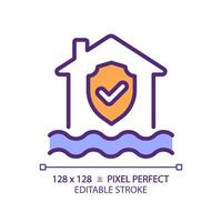 Flood protection RGB color icon. House with checkmark above water. Water damage prevention. Isolated illustration. Simple filled line drawing. Editable stroke. Pixel perfect vector