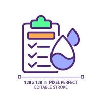 Water quality testing RGB color icon. Drinking water health standards. Testing protocol. Laboratory test. Isolated illustration. Simple filled line drawing. Editable stroke. Pixel perfect vector