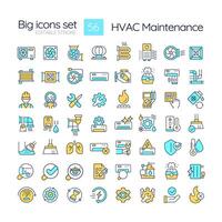 HVAC maintenance RGB color icons set. Commercial services. Heating and coolin system. Air conditioning. Isolated illustrations. Simple filled line drawings collection. Editable stroke vector