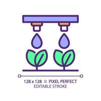 Drip irrigation RGB color icon. Water management. Precision agriculture. Water conservation. Isolated illustration. Simple filled line drawing. Editable stroke. Pixel perfect vector