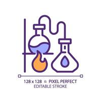 Distillation RGB color icon. Chemistry lab. Boiling flask. Chemical experiment. Separation process. Isolated illustration. Simple filled line drawing. Editable stroke. Pixel perfect vector