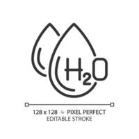 H2O linear icon. Chemical formula of water. Scientific symbol. Water composition. Molecular structure. Thin line illustration. Contour symbol. outline drawing. Editable stroke. Pixel perfect vector