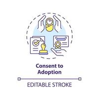 Consent to adoption multi color concept icon. Adoption certificate. Becoming parents. Legal documents. Child welfare. Round shape line illustration. Abstract idea. Graphic design. Easy to use vector