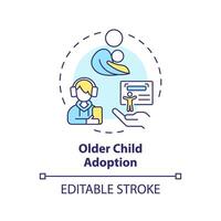 Older child adoption multi color concept icon. Find family for teenager. Teen caregiver. Loving and caring parent. Round shape line illustration. Abstract idea. Graphic design. Easy to use vector