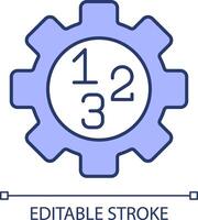 Arithmetic numbers cogwheel blue purple RGB color icon. Finance accounting operation. Mathematics education. Isolated illustration. Simple filled line drawing. Editable stroke vector