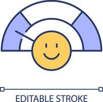 Happiness progress meter RGB color icon. Emotion measurement, scale. Cheerful positive face. Satisfaction speedometer. Isolated illustration. Simple filled line drawing. Editable stroke vector
