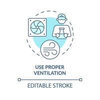 Proper ventilation use soft blue concept icon. Hazardous vapors. Engineering control, workplace safety. Round shape line illustration. Abstract idea. Graphic design. Easy to use presentation vector