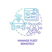 Remote fleet manage blue gradient concept icon. Vehicle tracking, efficiency control. Round shape line illustration. Abstract idea. Graphic design. Easy to use in infographic, presentation vector