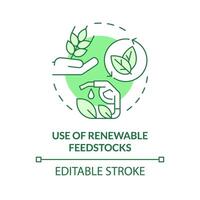 Renewable feedstocks use green concept icon. Sustainable resources. Regenerative materials. Round shape line illustration. Abstract idea. Graphic design. Easy to use presentation, article vector