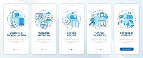 Science workplace safety blue onboarding mobile app screen. Walkthrough 5 steps editable graphic instructions with linear concepts. UI, UX, GUI template vector