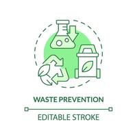 Waste prevention green concept icon. Ecological damage, environmental impact. Pollution reduce. Round shape line illustration. Abstract idea. Graphic design. Easy to use presentation, article vector