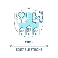 CBOs soft blue concept icon. Community based organization. Local unity. Neighbourhood. Civic engagement. Round shape line illustration. Abstract idea. Graphic design. Easy to use in article vector