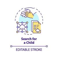 Search for child multi color concept icon. Waiting for adoption. Matching with baby. Child care. Social services. Round shape line illustration. Abstract idea. Graphic design. Easy to use vector