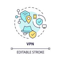 vpn conexión tipo multi color concepto icono. la seguridad cibernética datos proteccion. red vulnerabilidad seguridad supervisión. redondo forma línea ilustración. resumen idea. gráfico diseño. fácil a utilizar vector