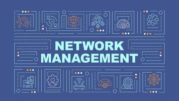 Network management blue word concept. System administration. Typography banner. Flat design. illustration with title text, editable line icons. Ready to use vector