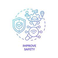 Safety improve blue gradient concept icon. Customer satisfaction, risk management. Vehicle maintenance. Round shape line illustration. Abstract idea. Graphic design. Easy to use in infographic vector