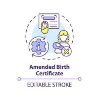 Amended birth certificate multi color concept icon. Changing information of adopted child. Adoption procedure. Round shape line illustration. Abstract idea. Graphic design. Easy to use vector
