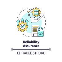 Reliability assurance multi color concept icon. Quality practices, assessment management. Performance analysis, correction. Round shape line illustration. Abstract idea. Graphic design. Easy to use vector