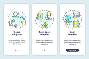 adopción clasificación inducción móvil aplicación pantalla. niño custodia recorrido 3 pasos editable gráfico instrucciones con lineal conceptos. ui, ux, gui modelo vector