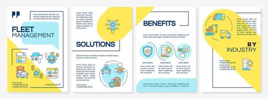 Fleet management systems blue and yellow brochure template. Leaflet design with linear icons. Editable 4 layouts for presentation, annual reports vector