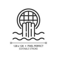 Storm drain linear icon. Wastewater runoff. Water management. Flood prevention. Urban infrastructure. Thin line illustration. Contour symbol. outline drawing. Editable stroke. Pixel perfect vector