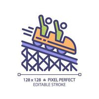 Roller coaster pixel perfect RGB color icon. Fairground park, ride amusement. Adrenaline vacation, tourism entertainment. Isolated illustration. Simple filled line drawing. Editable stroke vector